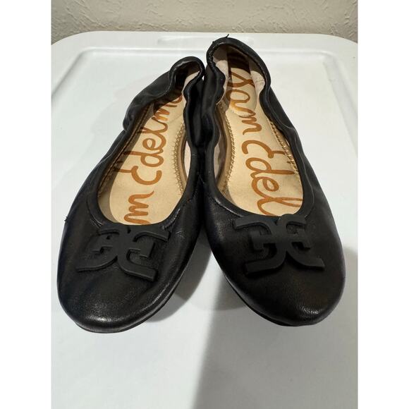 Sam Edelman Florence Logo Black Leather Ballet Flats 7.5 - Picture 6 of 7